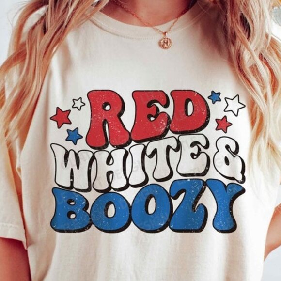 Red White and Boozy Shirt, 4th of July Graphics Tee - Picture 1 of 3